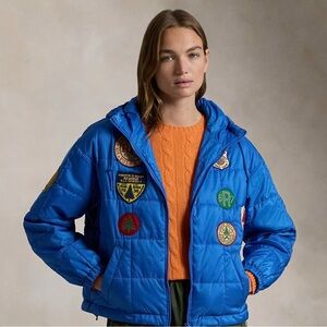 Polo Ralph Lauren Patch Dakota Blue Puffer Insulated Jacket Womens Size Small